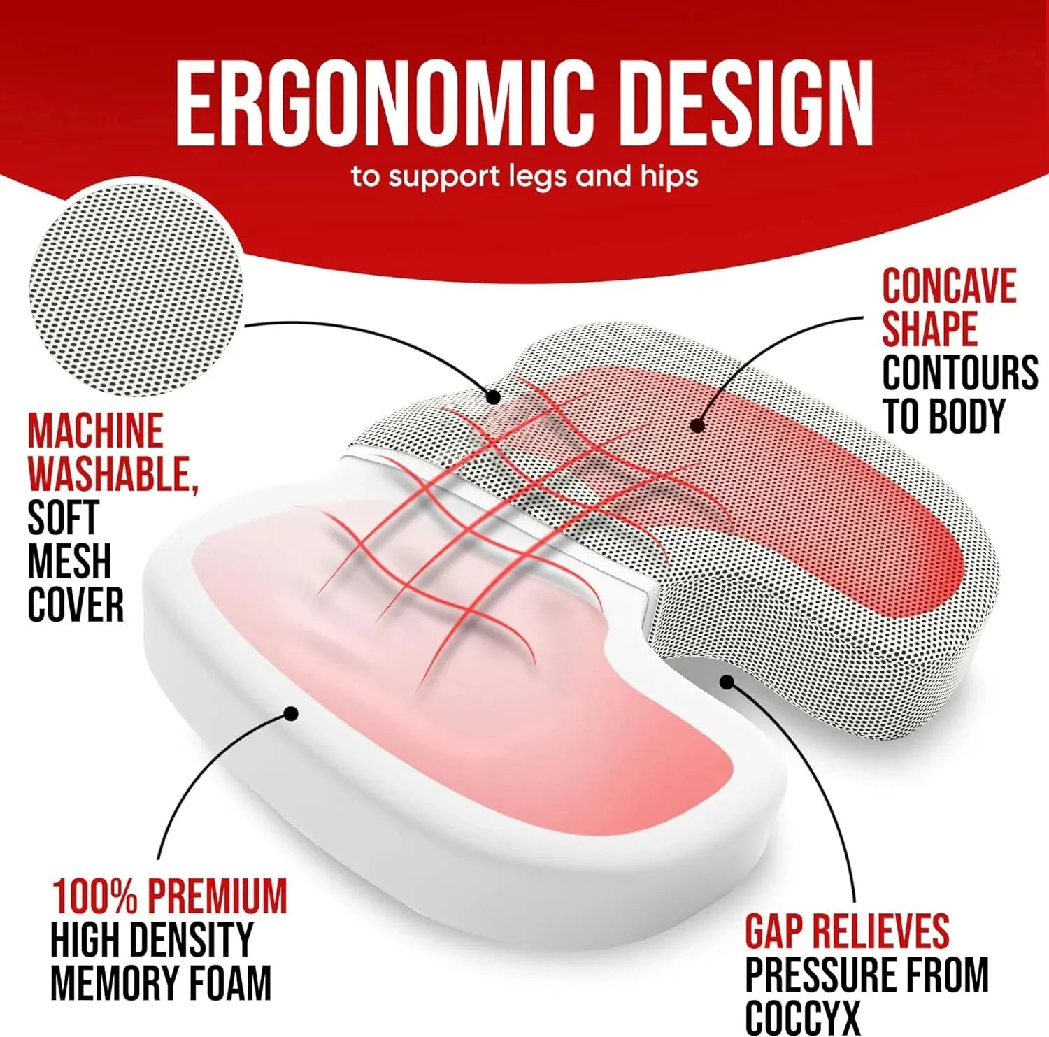 Backvibe™ Ergonomic Memory Foam Seat Cushion